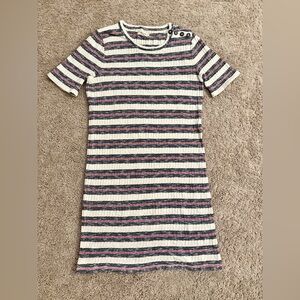 Madewell Knit Dress Women size Large Stripe Pencil Fitted Short Sleeve Tunic
